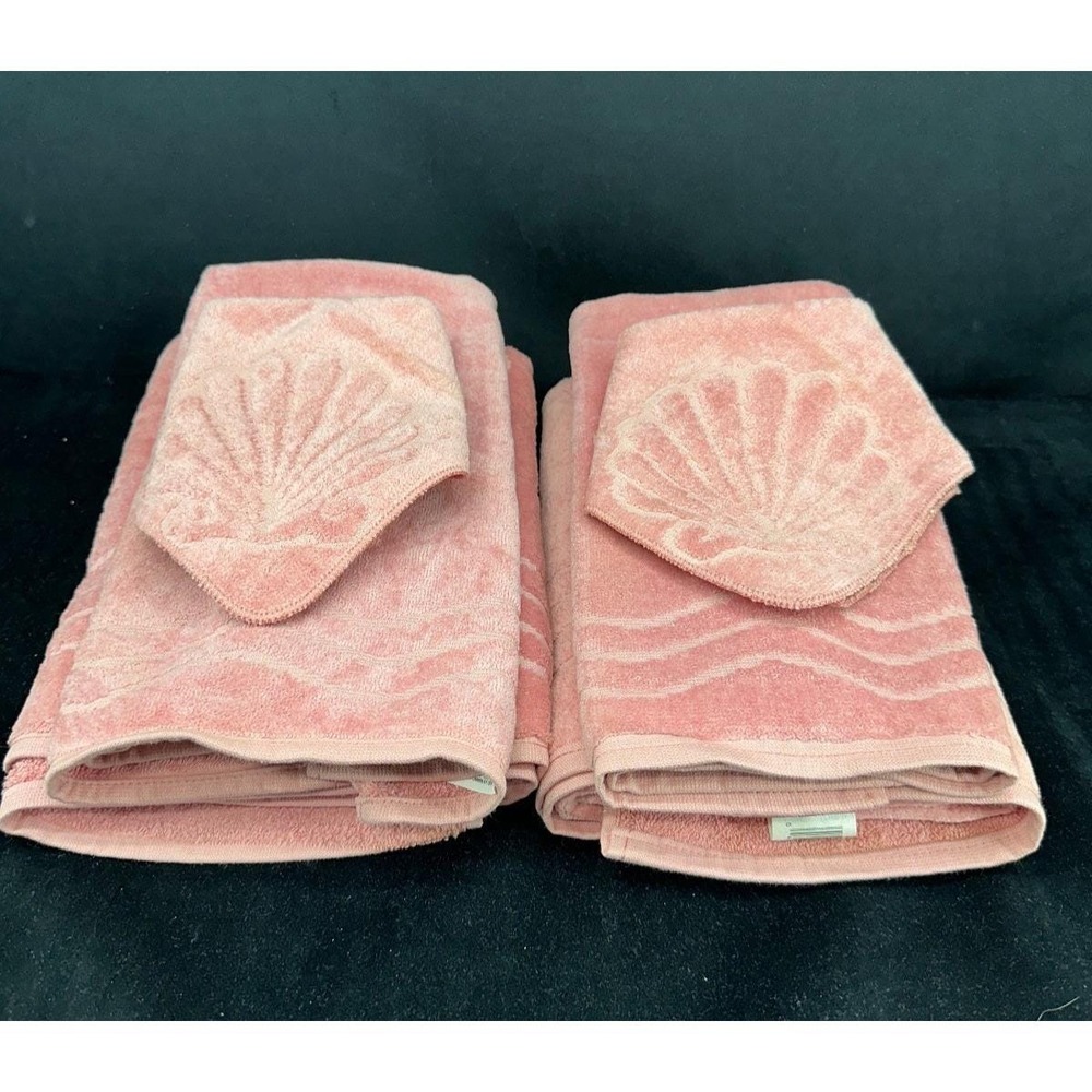 Vintage Cannon Pink Classic Shell Towel Set Coastal Bathroom Granny Grandma Core
